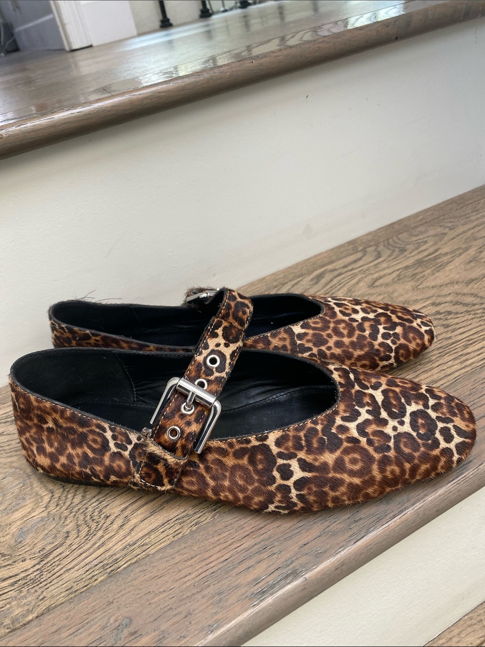 Massimo Dutti Leopard Print Mary Jane Flats in Brown and Tan